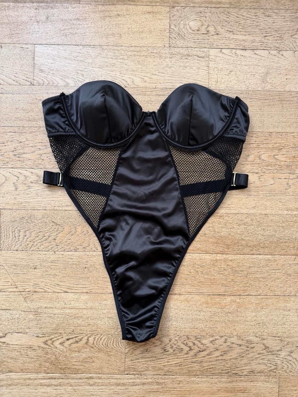 Y2K Frederick’s of Hollywood Black Satin Mesh Teddy Bodysuit